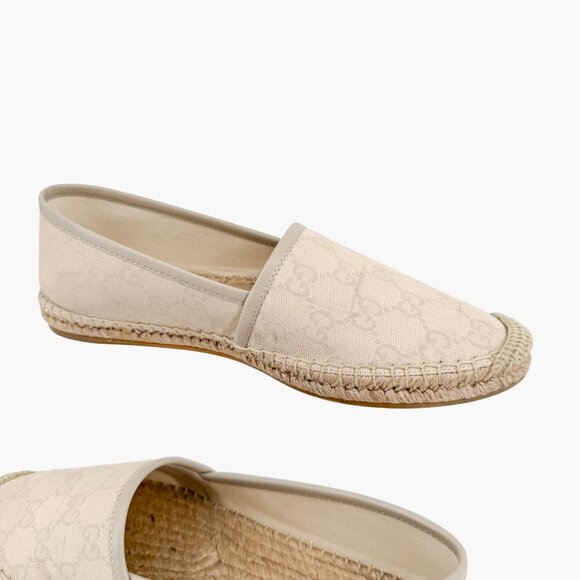 Gucci GG Espadrille Flats EU 38.5 US 8.5 White Gray Monogram Canvas Slip On Shoe - Picture 11 of 13